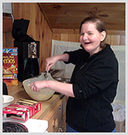 Linda cooking in the kitchen